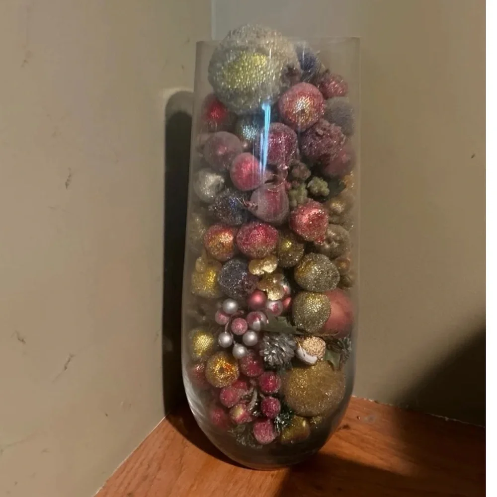 Giant Glass Vase with Multicolor Decorative Orbs